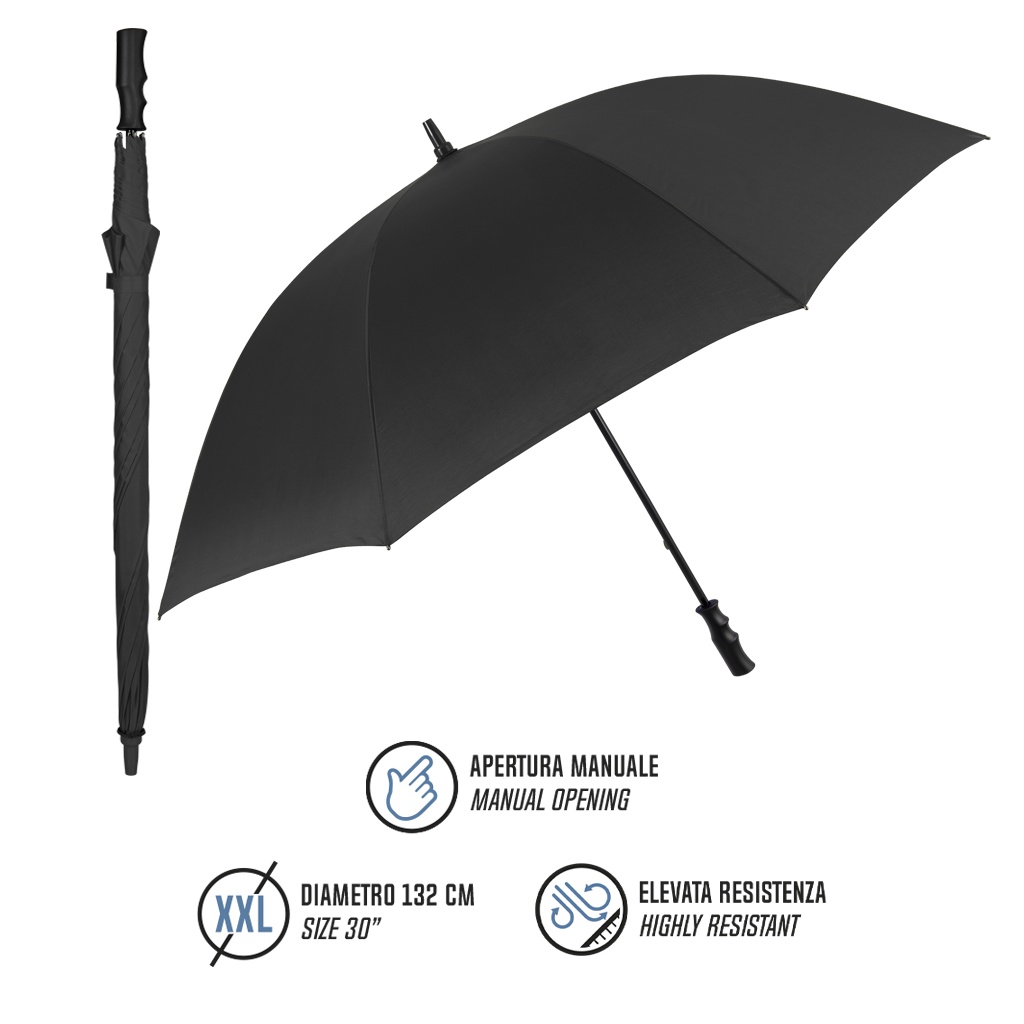 Golfový dáždnik Perletti Promotional Black Ø132 cm – manuálny čierny