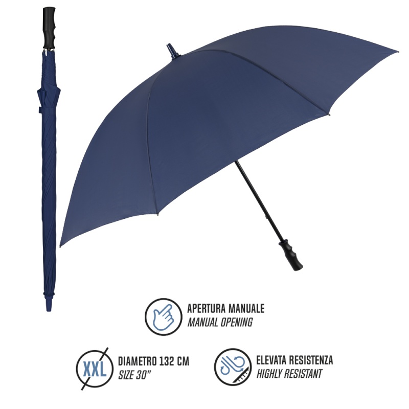 Golfový dáždnik Perletti Promotional Navy – XXL, manuálny, 132 cm Golfový dáždnik Perletti Promotional Navy – XXL, manuálny, 132 cm