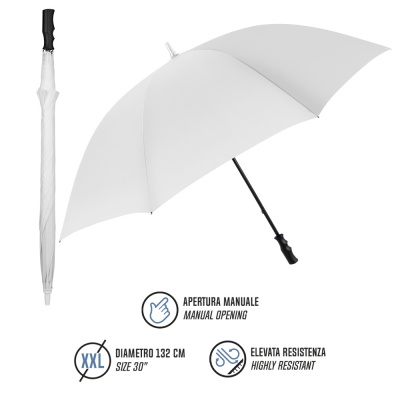 Golfový dáždnik Perletti Promotional White – XXL, manuálny, 132 cm Golfový dáždnik Perletti Promotional White – XXL, manuálny, 132 cm