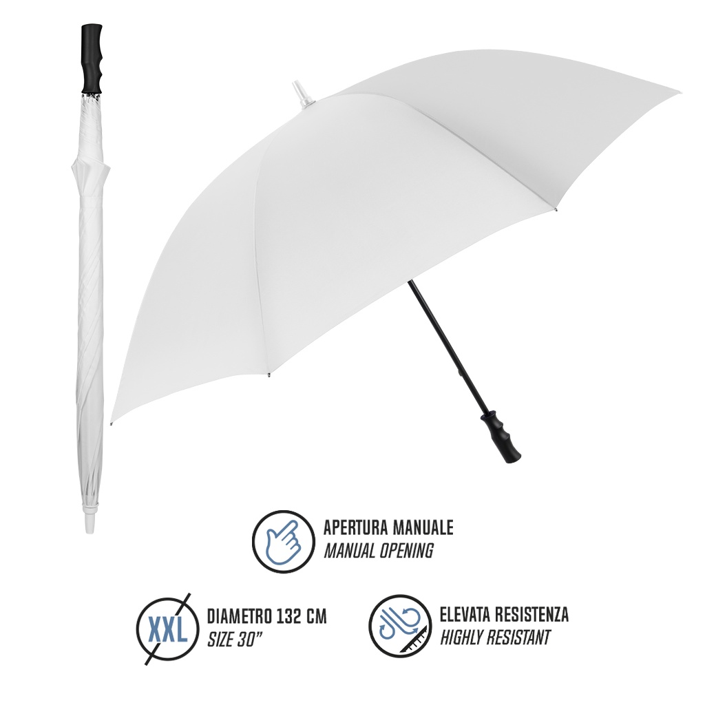 Golfový deštník Perletti Promotional White – XXL, manuální, 132 cm