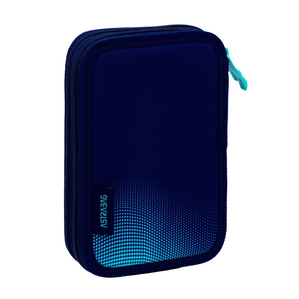 Praktický dvojitý penál ASTRABAG s atraktivním dětským motivem. Obsahuje dvě prostorné přihrádky na psací potřeby a škol