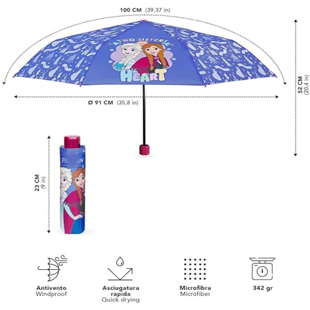 Dievčenský skladací dáždnik Perletti Disney Frozen Two Sisters – Ø91 cm