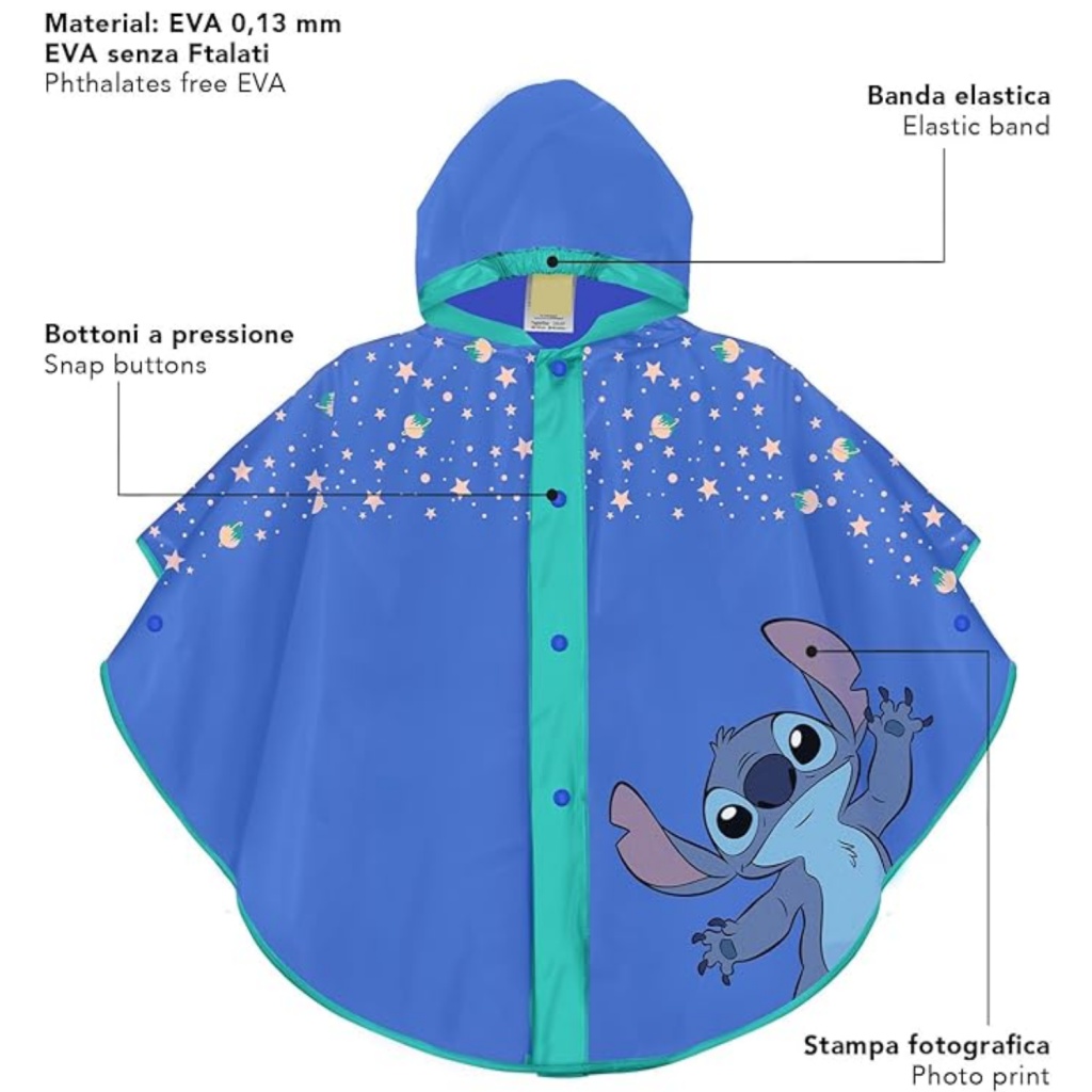 Dětská pláštěnka Perletti Kids Lilo & Stitch – pončo 3–6 let, modré EVA