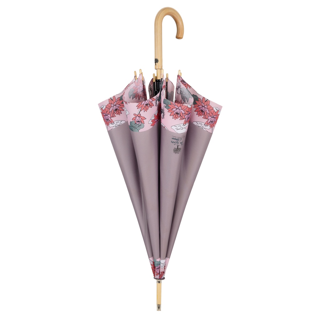 Dámský deštník Perletti Green „Bordo Loto“ s automatickým otevíráním. Rukojeť z přírodního nelakovaného dřeva, větruodolná konst