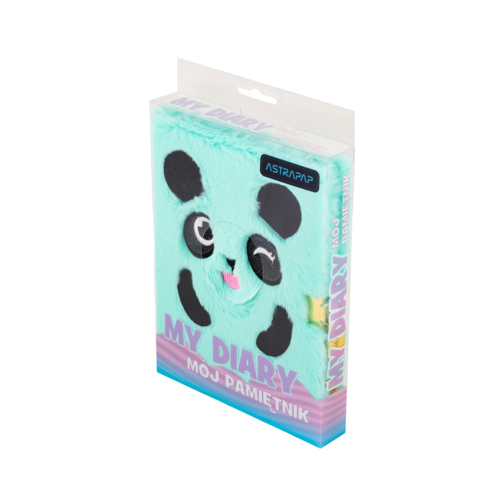 Zápisník AstraPAP MINTY PANDAS – A5, so zámkom, plyšový obal