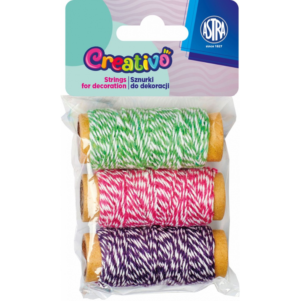 CREATIVO Dekorační bavlněná šňůrka 3x10m MARINE Zelená/Červená/Fialová, 335118007
