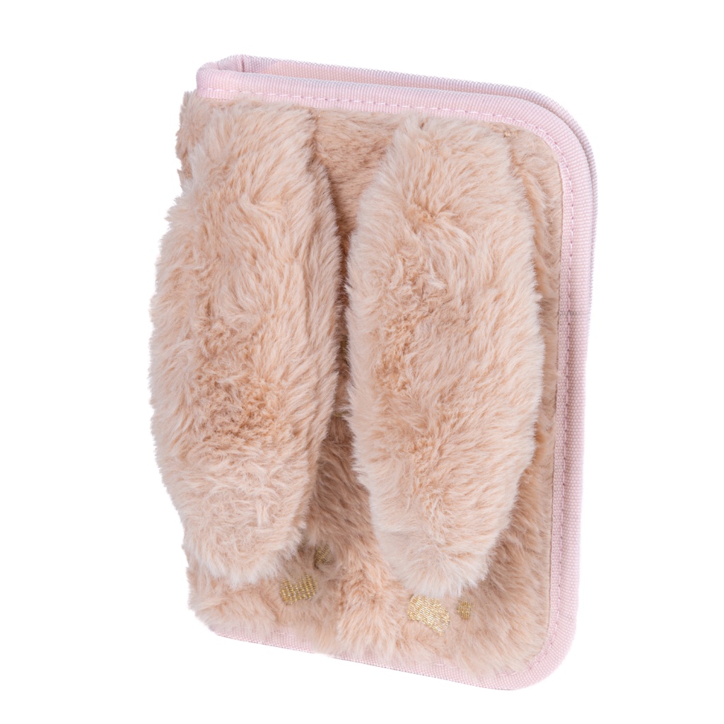 Vyklápací peračník FLUFFY BUNNY s výbavou ✓ Mäkký školský peračník s uškami