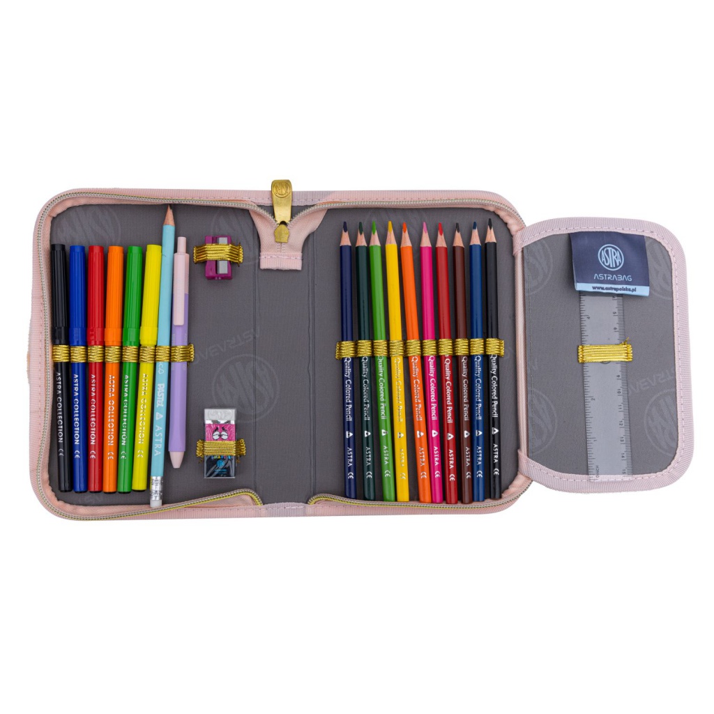 Vyklápěcí penál AstraBAG s kompletní výbavou kvalitních psacích potřeb. Ideální pro první stupeň ZŠ. Ušetřete čas a získejte