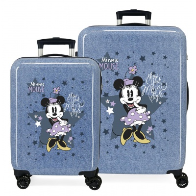 Sada cestovných kufrov MINNIE MOUSE Style, ABS, 68cm + 55cm, modré, Joumma Bags