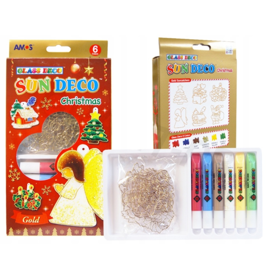 AMOS Glass Deco Sun Deco Christmas – Vianočná kreatívna sada, 6x10,5 ml + 6 šablón