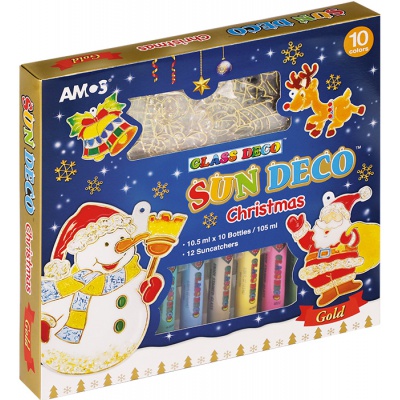 Vitrážové farby AMOS Sun Deco Christmas – 10 farieb + 12 vitráží 🎄