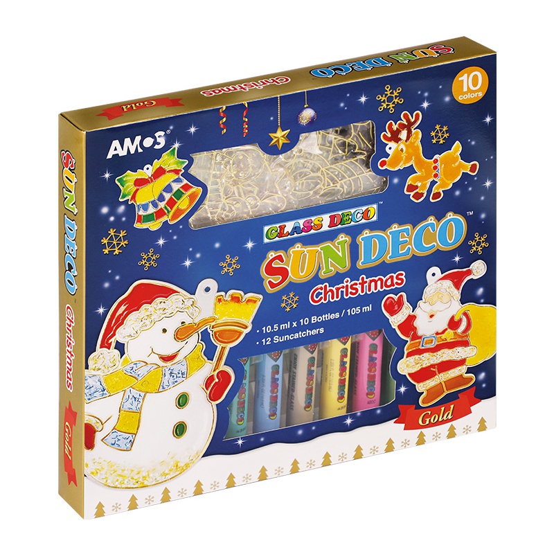 Vitrážové barvy AMOS Sun Deco Christmas – 10 barev + 12 vitráží 🎄
