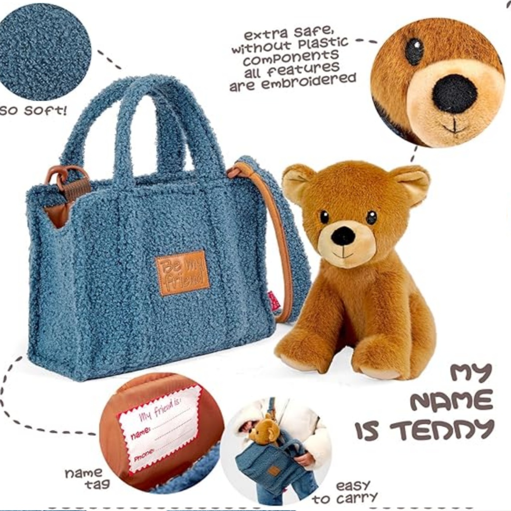 Detská plyšová kabelka s odnímateľnou hračkou Perletti Toys Macko 27×22×9 cm