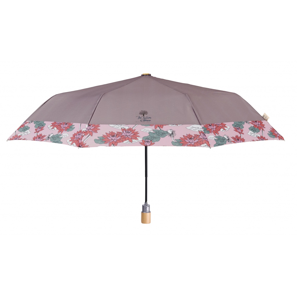 Elegantný skladací dámsky dáždnik Perletti Green Fiori di Loto – púdrovo fialová, 19160