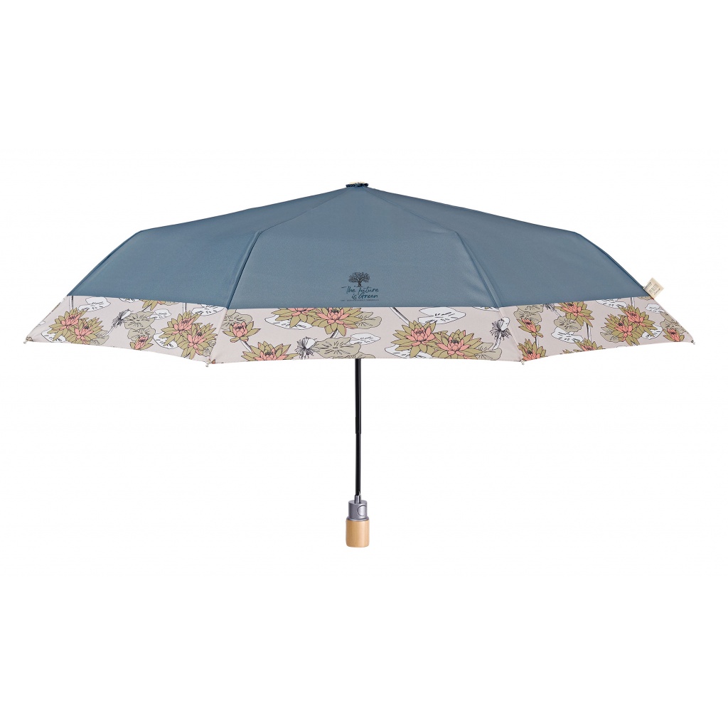Elegantný skladací dámsky dáždnik Perletti Green Fiori di Loto – petrolovo zelená, 19160