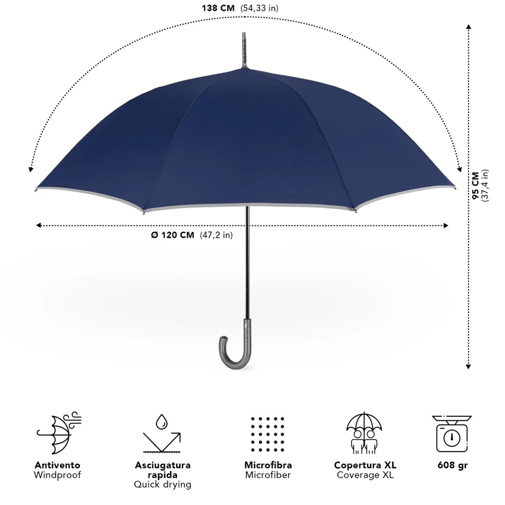 Unisex dáždnik Perletti XL modrý – vetruodolný s reflexným lemom a karbónovou rukoväťou