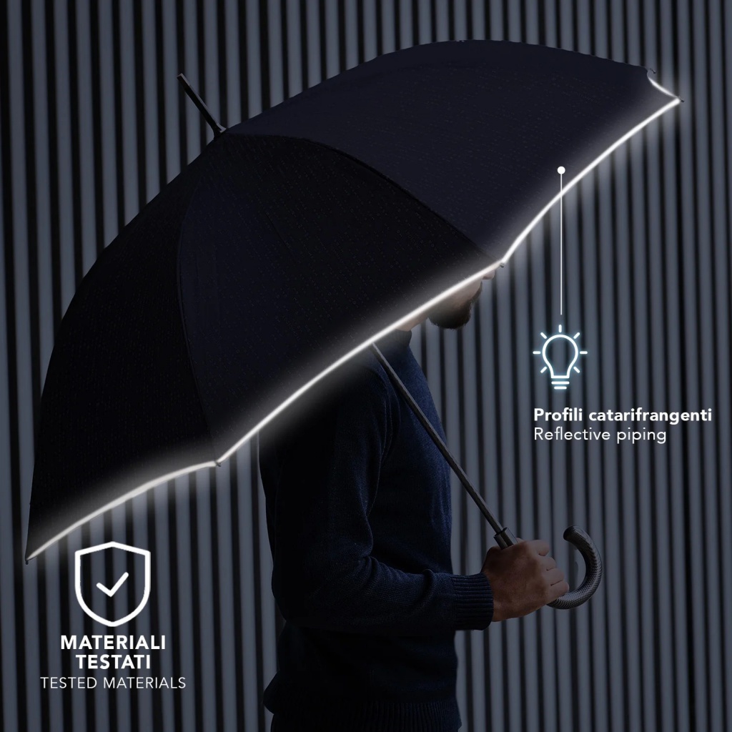 Unisex deštník Perletti XL modrý – větruodolný s reflexním lemem a karbonovou rukojetí