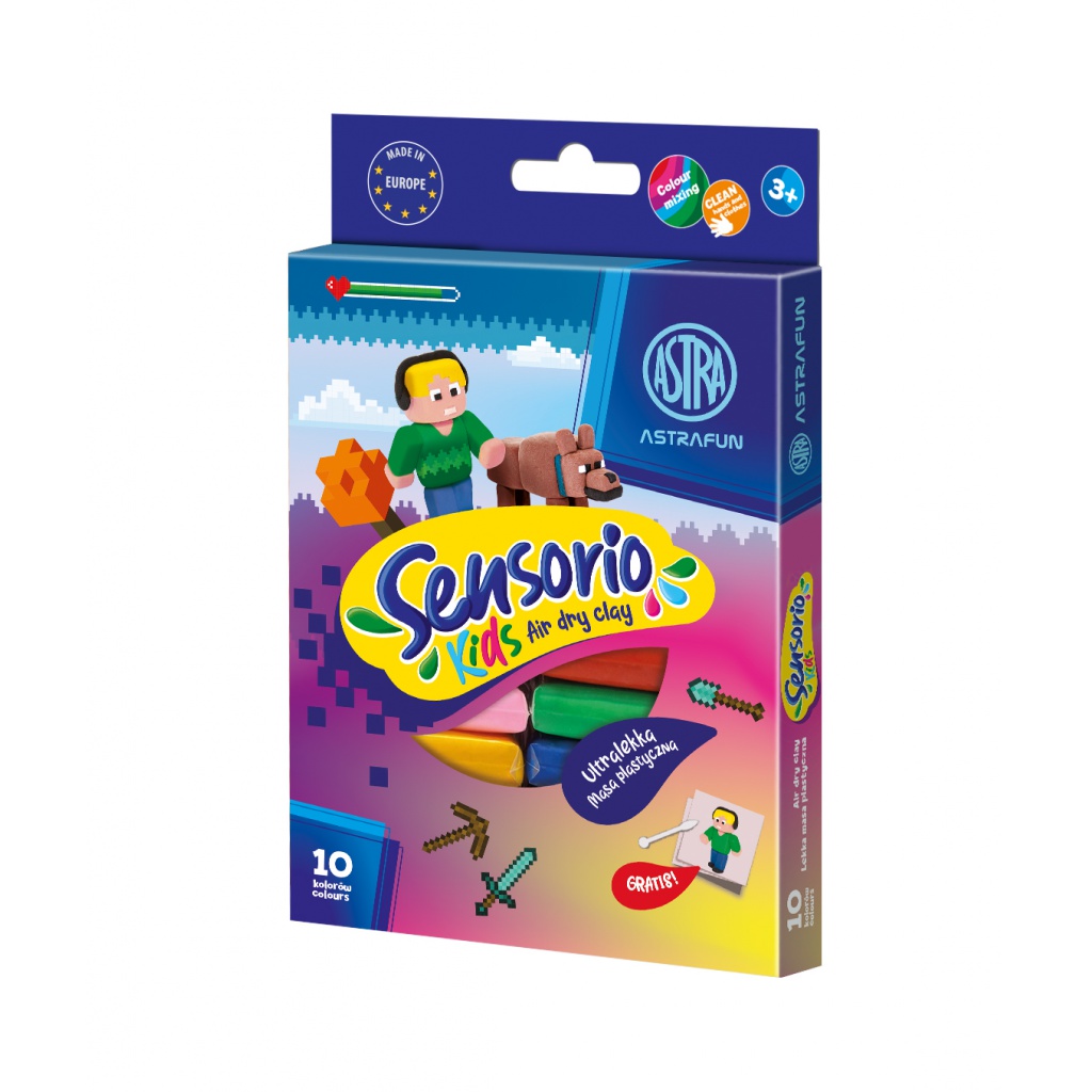 Modelovacia hmota AstraFUN Sensorio Kids Pixel, 10 farieb, air dry clay, 336124021