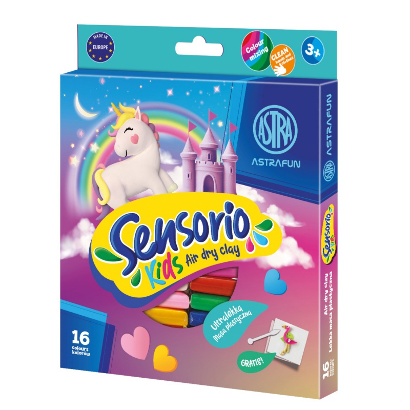 Modelovacia hmota AstraFUN Sensorio Kids Unicorn 16 farieb – kreatívna plastelína pre deti