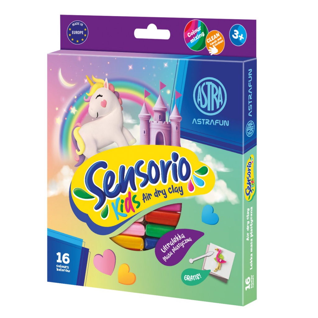 Modelovacia hmota AstraFUN Sensorio Kids Unicorn 16 farieb – kreatívna plastelína pre deti