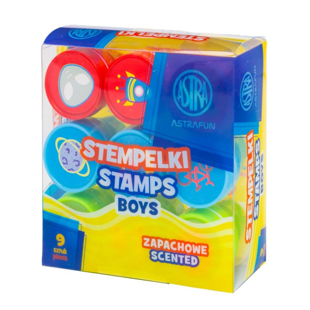 Dekoratívne pečiatky AstraFUN Boys, 9 ks – voňavé pečiatky pre deti