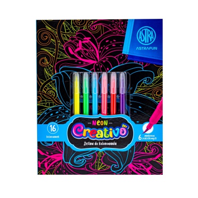 Sada na vyfarbovanie Astra Creativo Neon Flowers – 16 omaľovánok + 6 fixiek Sada na vyfarbovanie Astra Creativo Neon Flowers – 16 omaľovánok + 6 fixiek