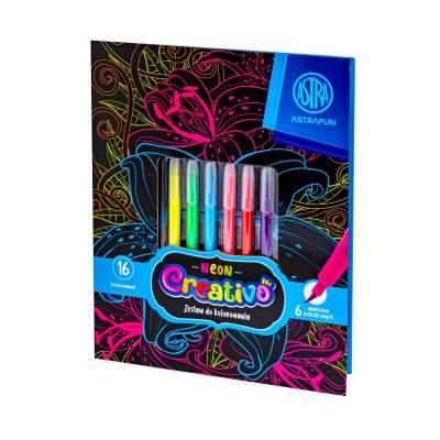 Sada na vyfarbovanie Astra Creativo Neon Flowers – 16 omaľovánok + 6 fixiek Sada na vyfarbovanie Astra Creativo Neon Flowers – 16 omaľovánok + 6 fixiek