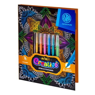 Sada na vyfarbovanie Astra Creativo Metallic, 16 omaľovánok + 6 metalických fixiek Sada na vyfarbovanie Astra Creativo Metallic, 16 omaľovánok + 6 metalických fixiek