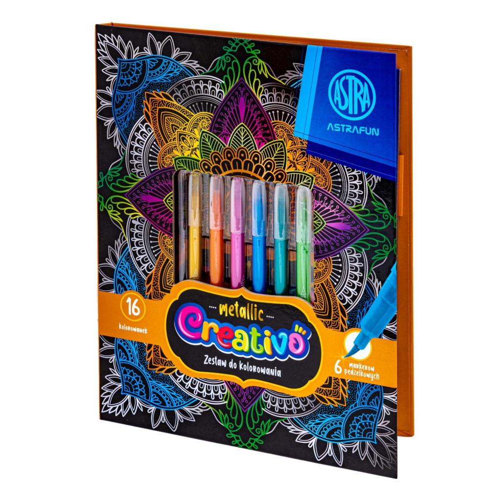 Sada na vyfarbovanie Astra Creativo Metallic, 16 omaľovánok + 6 metalických fixiek