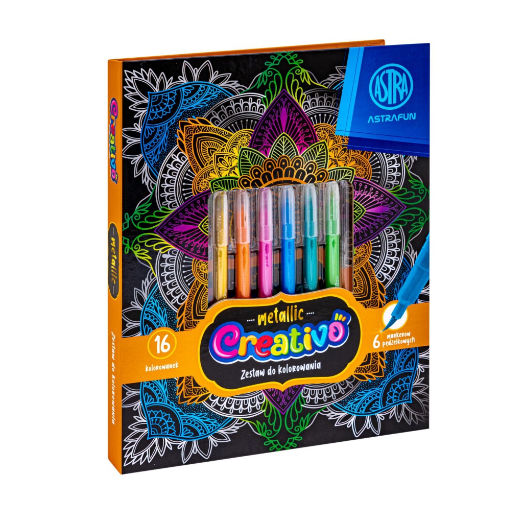 Sada na vyfarbovanie Astra Creativo Metallic, 16 omaľovánok + 6 metalických fixiek