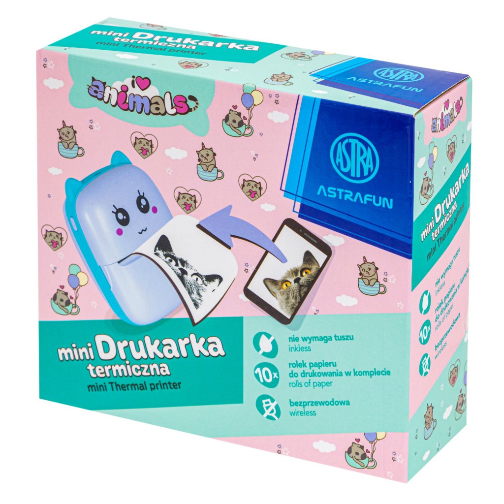 AstraFUN Animals Mini termální tiskárna je bezdrátová mini tiskárna s připojením přes Bluetooth nebo USB. Umožní vám rychle vy