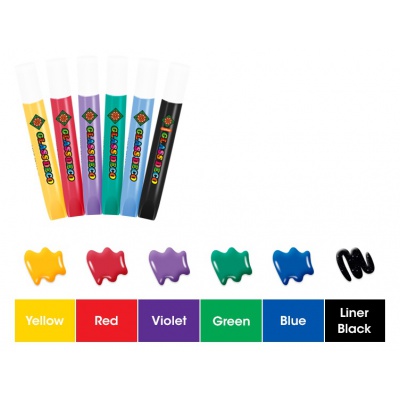Sada vitrážových barev AMOS Glass Deco obsahuje 6 odstínů po 10,5 ml a černý konturovací liner. Umožňuje jednoduché a kreativ Sada vitrážových barev AMOS Glass Deco obsahuje 6 odstínů po 10,5 ml a černý konturovací liner. Umožňuje jednoduché a kreativ