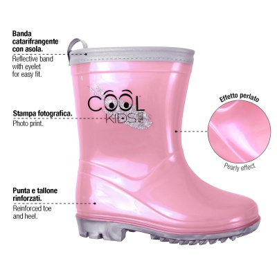 Perletti Cool Kids Perlato Rosa | 🌧️ Detské reflexné gumáky s perleťovým efektom Perletti Cool Kids Perlato Rosa | 🌧️ Detské reflexné gumáky s perleťovým efektom