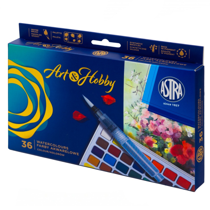Akvarelové barvy ASTRA Art & Hobby 36 barev – vodní štětec a paletka | ZdenkaTri.sk
