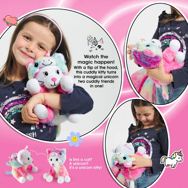 Dětský batoh s plyšákem Perletti Toys Kawaii Unicorn Cat | Růžovo-duhový batůžek
