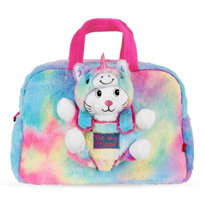 Dětská sportovní taška s plyšákem Perletti Toys Kawaii Unicorn Cat | Duhová taška pro děti