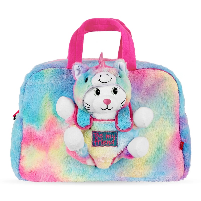 Detská športová taška s plyšákom Perletti Toys Kawaii Unicorn Cat | Dúhová taška pre deti