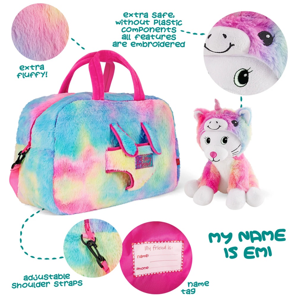 Detská športová taška s plyšákom Perletti Toys Kawaii Unicorn Cat | Dúhová taška pre deti