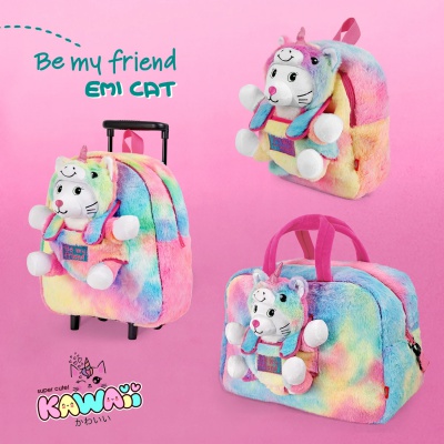 Detská športová taška s plyšákom Perletti Toys Kawaii Unicorn Cat | Dúhová taška pre deti