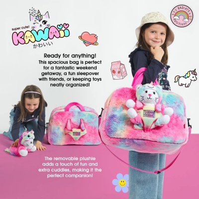 Dětská sportovní taška s plyšákem Perletti Toys Kawaii Unicorn Cat | Duhová taška pro děti