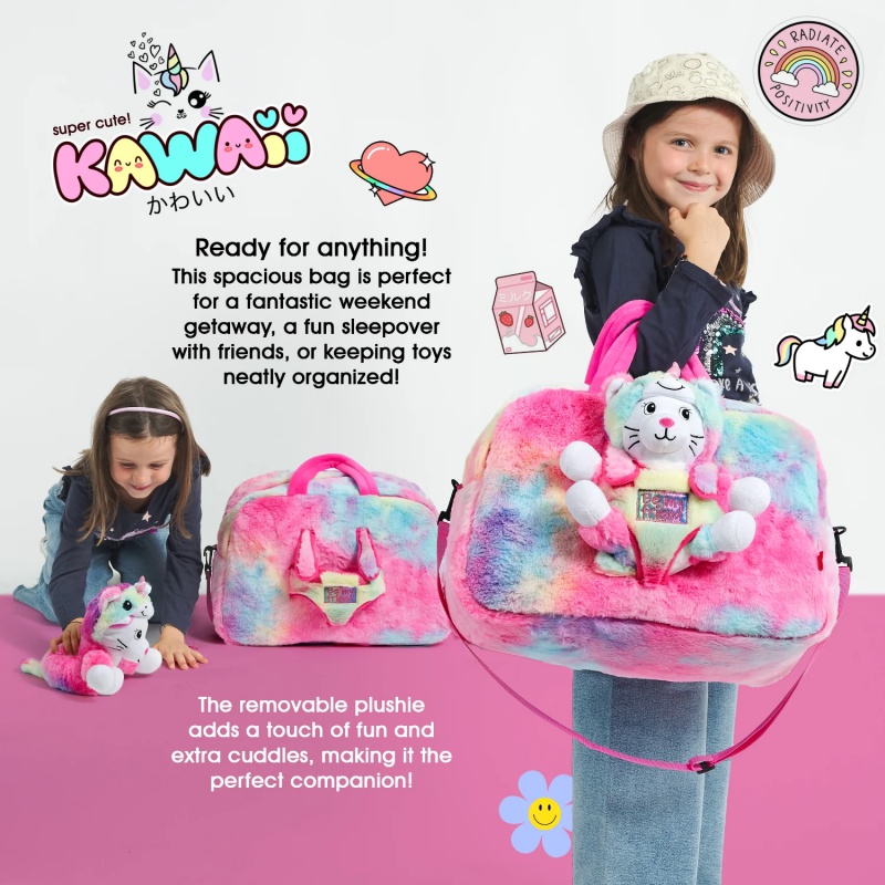 Dětská sportovní taška s plyšákem Perletti Toys Kawaii Unicorn Cat | Duhová taška pro děti