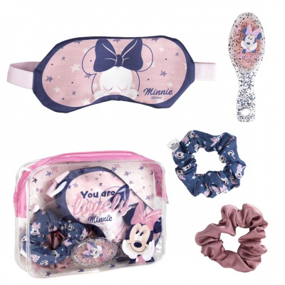 Darčekový balíček Minnie Mouse – fľaše, beauty set, doplnky | Luxusná ružová darčeková taška