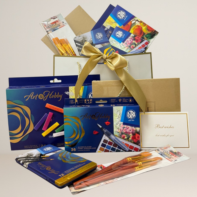Darčekový balíček ARTEA – umelecká sada v luxusnej taške | Pastely, farby, štetce