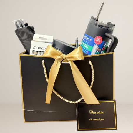 Luxusní dárkový set Black Elegance – termohrnky Quokka, deštník, pero, popisovače | ZdenkaTri.sk