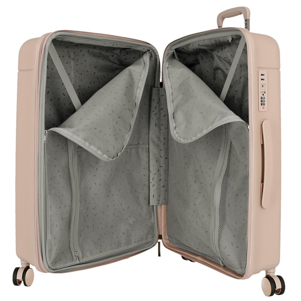 Středně velký rozšiřitelný kufr Movem New Trendy v elegantní béžové barvě nabízí moderní design a praktické cestovní funkce.