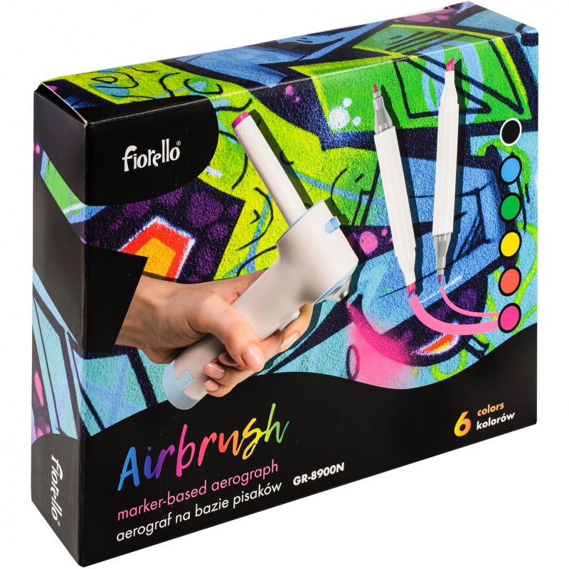 Airbrush set Fiorello GR-8900N – kreativní stříkací sada s fixy a šablonami