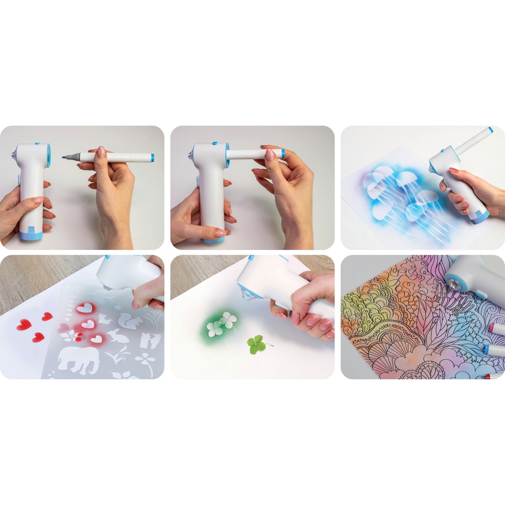 Airbrush set Fiorello GR-8900N – kreatívna striekacia sada s fixkami a šablónami