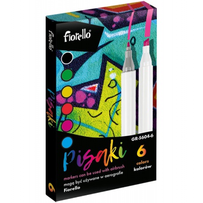 Fiorello Airbrush fixy GR-5604-6 – sada 6 barev s dvojitou špičkou