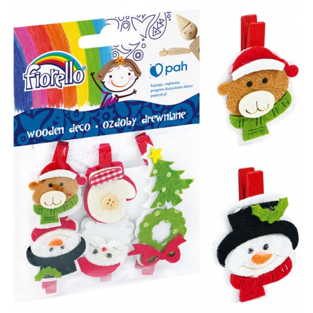 Fiorello Vianočné drevené ozdoby s klipsom GR-WD449 – sada 6 ks