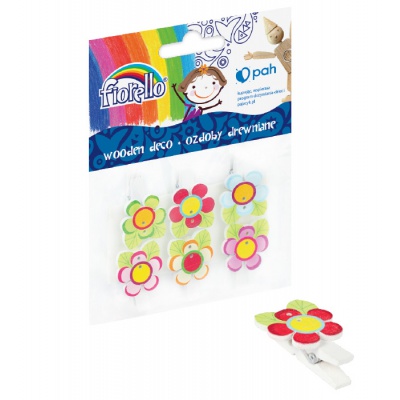 Fiorello drevené ozdoby s klipsom GR-WD723 – farebné kvety, 6 ks
